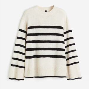 Divided H&M Knit Sweater Women's Size XS Light Beige Black Stripe